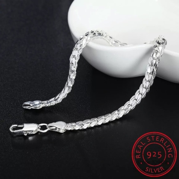 New 925 Sterling Silver Flat Snake Chain Bracelet - Picture 5 of 5
